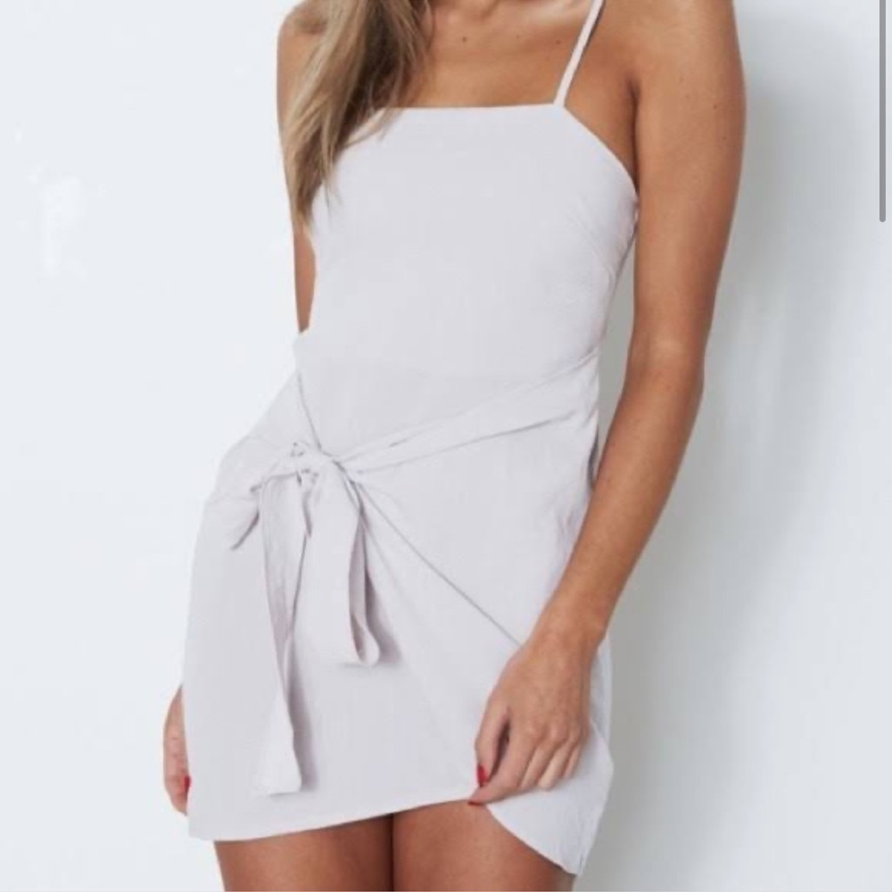 White fox mini wrap dress in white